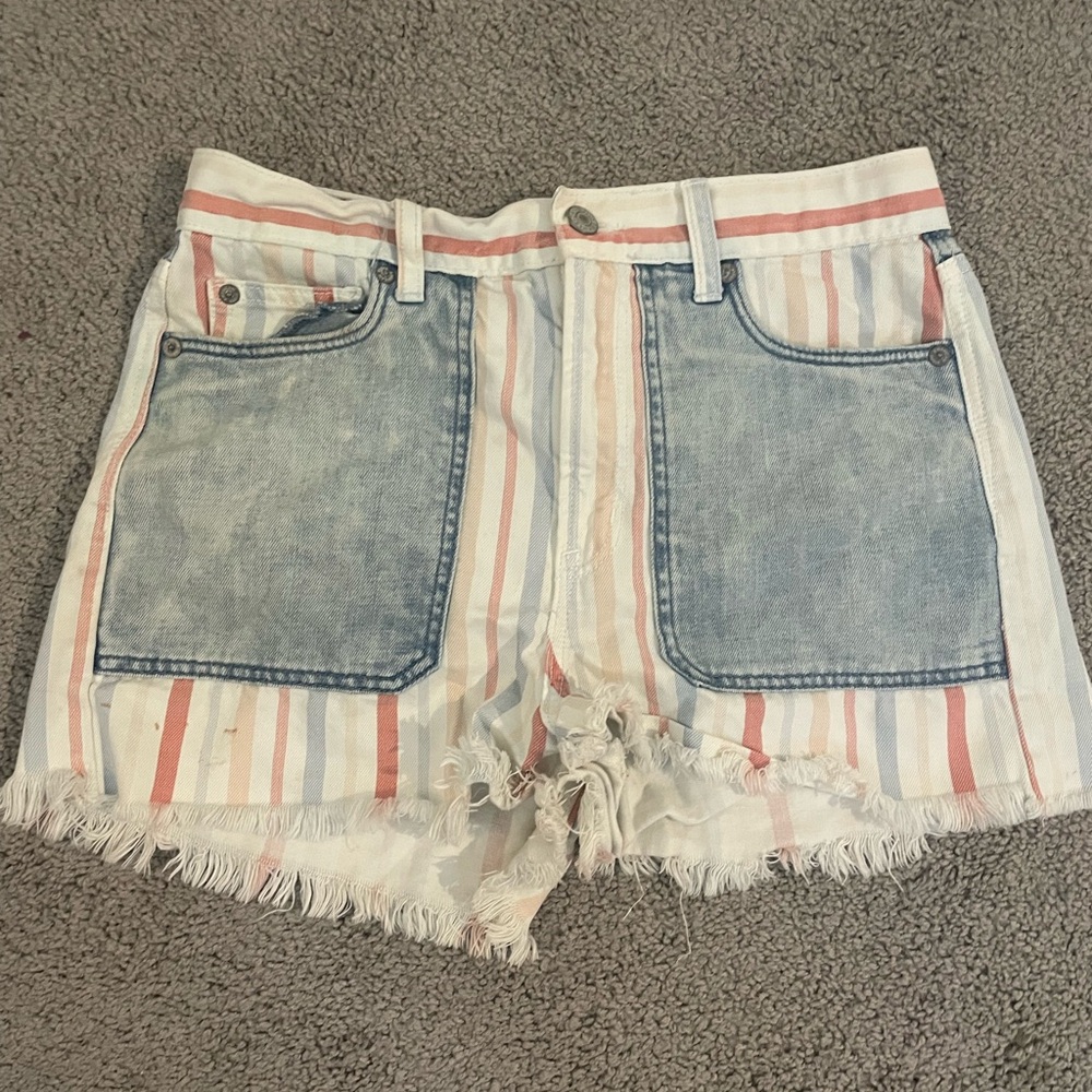 American eagle vintage cropped shorts - red white and blue striped denim